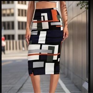 Fun Print Geometrical Colorful Pencil Skirt